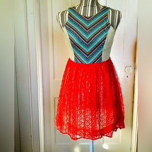 Flying Tomato Boho Dress - Lace Lined patchwork top excellent used condition